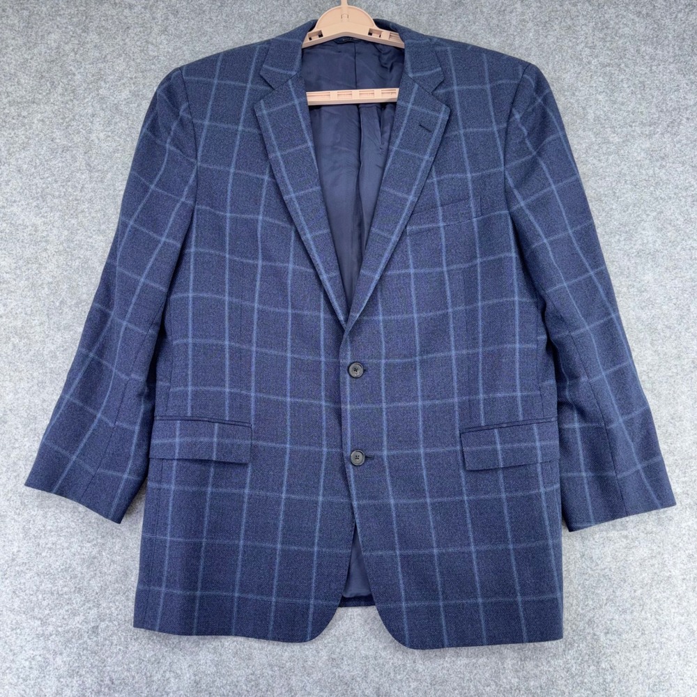 Brooks Brothers Reda Italian Wool Windowpane Plaid Sport Coat Blazer Blue 44R